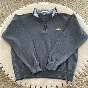 Peter Millar Gray Zip Up Sweater with Ribbed Cuffs LSU Collegiate (Size S)